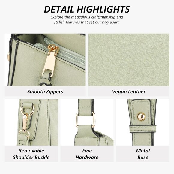 Women’s Light Green 3PCS PU Leather Purses Set  Crossbody Wallet & Hobo Tote Bag - Picture 4 of 8